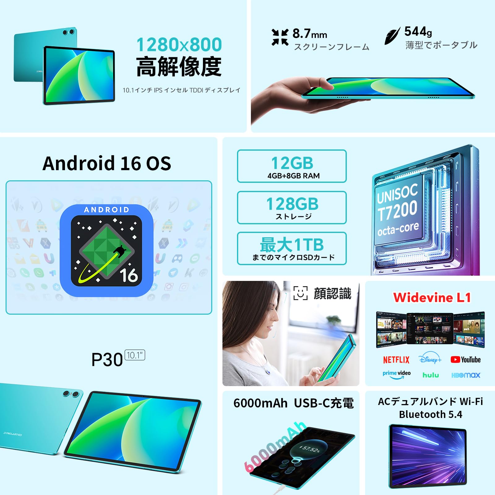 Amazon.co.jp: 【Android 16 タブレット 10インチ wi-fiモデル